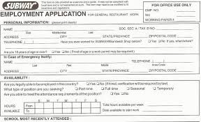Printable Subway Job Application Form Job Application Form Printable Job Applications Employment Application