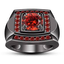 Black And Red Engagement Rings Red Garnet Black Rhodium Finish 925 Sterling Silver Men S Band Engagement Ring Silver Mens Band Band Engagement Ring Mens Engagement