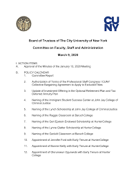 Board of Trustees of The City University of New York Committee on Faculty,  Staff and Administration March 9, 2020