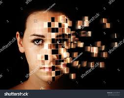 Womans Face Disintegrating Into Small Squares Stock Photo 272769443