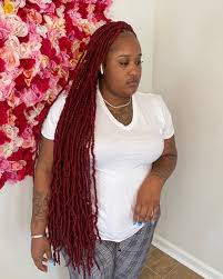 Black And Burgundy Lemonade Braids Cosmetologist In The Making On Instagram All Burgundy Soft Locs Dm Deziredst In 2020 Black Girl Braids Curly Hair Styles Naturally Lemonade Braids Hairstyles