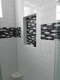 Black And White Shower Tile Black And White Mosaic Tile White Subway Tile Master Shower Tile Design Master Bathroom Bathroom Tile Designs Bathroom Remodel Master Shower Tile Designs