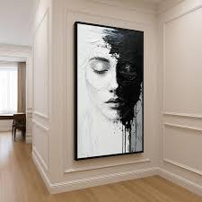 Contrast Duality Face Canvas, Black and White Abstract Portrait, Emotional  Expression Wall Art, Modern Home Decoration Canvas