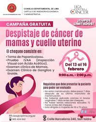 Campaña Gratuita “Despistaje de cáncer de mamas y cuello uterino” - Del 13  al 16 de febrero - Colegio de Ingenieros del Perú - CD LIMA