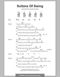 Sultans Of Swing Dire Straits For Ukulele By Mark Knopfler Guitar Chords For Songs Music Chords Lyrics And Chords