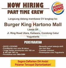 Info lowongan kerja di bekasi bisa anda dapatkan disini, temukan loker di bekasi terbaru hari ini dan apply sekarang, gratis! Loker Burger King Hartono Mall Atmago