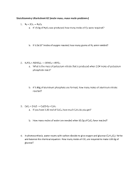 Show all your work and units! Stoichiometry Worksheet 2 Mole