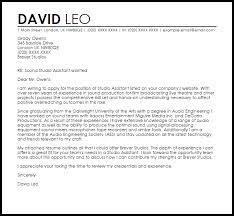 Using your cover letter to highlight and describe your industry specific skills and abilities is the first step to getting noticed. Studio Assistant Cover Letter Sample Cover Letter Templates Examples