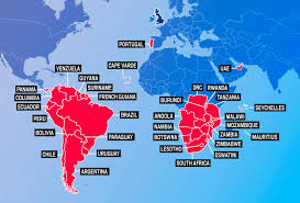 There are now 33 countries on the red list, which also includes all those in south america, as well as large parts of southern africa and portugal. Aogk1z5upzh2cm