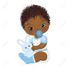 Vector Cute African American Baby Boy With Toy Bunny Vector Black Baby Art American Baby Baby Girl Clipart