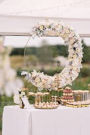 Candybar With Real Flowers Circle Candybar Mit Floralem Hintergrund Blumenhintergrund Hochzeitstorte Echte Blumen
