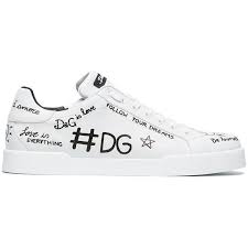 Black And Silver Dolce Gabbana Sneakers Dolce Gabbana White Leather Sneakers With Graffiti Text 690 Via Polyvore Featuring Men S Fas White Leather Sneakers Men White Shoes Men White Sneakers Men