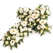 Funeral cross for baby or child funeral tribute flowers and arrangements. Open Cross Arranged In Ivory Flowers Delivered In The Uk