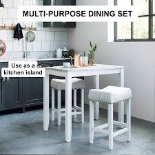 Nathan James 41201 Viktor Dining Set Kitchen Pub Table Marble Top Fabric Seat Wood Base Light Gray Contemporary Dining Sets Pub Table Sets 3 Piece Dining Set