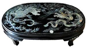 Vintage Korean Mother Of Pearl Inlay Lacquer Table With Tiger And Dragon Lacquer Furniture Ornate Mirror Tea Table