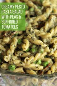 Creamy Pesto Pasta Salad With Peas And Sun Dried Tomatoes In 2020 Pesto Pasta Salad Creamy Pesto Pasta Pesto Pasta Salad Recipe