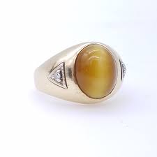 10k Gold Tiger S Eye Cat S Eye Diamond Estate Ring Etsy Gold Tiger Eye Ring Size Rings