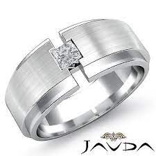 Mens Wedding Band Matt Brushed Princess Bezel Diamond Ring 14k White Gold 0 25ct Mens Diamond Wedding Bands Men Diamond Ring Bezel Diamond Rings