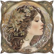 Visionaria Niña Acuario Retrato de una joven innovadora e independiente en  estilo Art Nouveau