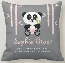 Pink Bamboo Panda Birth Announcement Pillow In 2020 Birth Announcement Pillow Baby Birth Announcement Pillow Pillows