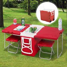 Goplus Multi Function Rolling Cooler Box Picnic Camping Outdoor Furniture Set Folding Garden Outdoor Table In 2020 Outdoor Furniture Sets Camping Table Cool Tables