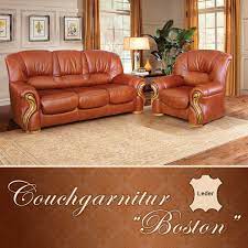 Boston Couchgarnitur Schlafcouch 2 Sessel Leder Eichenholz Couch Eiche Mobel Sessel