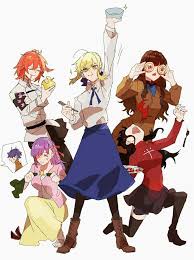 fate fate女子がスイーツ食べながらキャッキャッしてるイラスト イラスト fate かわいい fgo イラスト