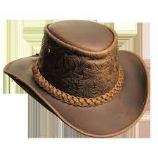 New Kakadu Traders Australia Brown Spainard Embossed Leather Hat Size Medium Kakudo Western Leather Cowboy Hats Leather Hats Cowboy Hats