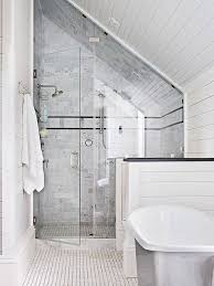 Paint the sloping walls of the bathroom the same color as the ceiling. Bathroom Shower Design Ideas Small Attic Bathroom Bathroom Shower Design Loft Bathroom