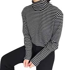 Baozhu Women Striped Turtleneck Long Sleeve Slim Blouse T Shirt Tops Walmart Com Walmart Com