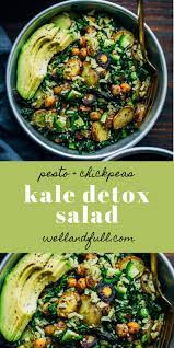 Kale Detox Salad Easy Vegan Kale Detox Salad With Chickpeas Pesto Rice Potatoes And Avocado Detox Kal Kale Detox Salad Kale Recipes Recipes