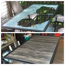 Easy diy patio chairs makeover, for patio or raised bed vegetable gardening; Patio Table Top Redo After Glass Shattered From The Wind Patio Table Redo Diy Patio Table Patio Table Decor