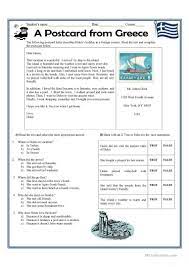 A Postcard Letter From Greece Worksheet Free Esl Printable Worksheets Writing Comprehension Handwriting Worksheets For Kindergarten Letter Writing Worksheets