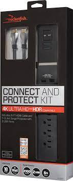 Rocketfish 7 Outlet 2 Usb Surge Protector With 8 4k Ultrahd In Wall Certified Hdmi Cable Black Rf Htb517 Best Buy
