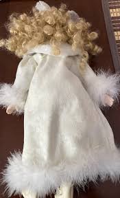 Blonde Curly Hair White Winter DressMuffFaux Fur Porcelain Doll Unbranded  | eBay