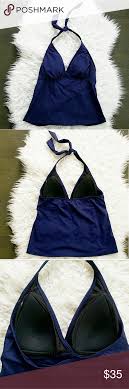 Lands End Halter Swim Tankini Deep Navy Blue Halter Style