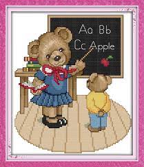 2 cross stitch patterns from our modern job series which will be great diy gift for a science teacher. Bear Teacher Cross Stitch Kit Cartoon 14ct 18ct Count Canvas Stitches Embroidery Diy Handmade Needlework Plus Package Aliexpress