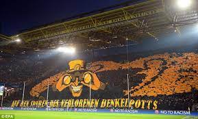 The first match was held on april 2nd against rivals schalke 04 in a charity game as borussia dortmund were in a poor financial position at the time. Borussia Dortmund Amazing Fan Banner Ahead Of Malaga Champions League Match Daily Mail Online