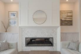 As with any project, plans evolve as you go and this project was no exception! Marble Herringbone Fireplace Tiles Transitional Living Room