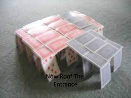 You can go two ways with this one, you can add another triangle and top it with one card laying on top (1),or you can lean 2 more cards on the open sides of the triangle (2). How To Make A Cool Card House Youtube