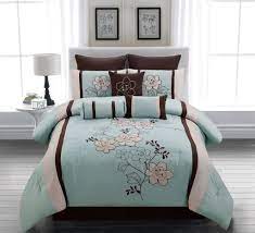 13 Piece Queen Hana Sky Blue Bed In A Bag Set Brown Comforter Sets Comforter Sets Brown Bed Sets