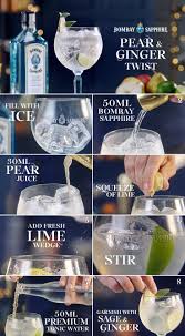 Pear And Ginger Twist A Step By Step Guide To Creating A Pear And Ginger Twist 50ml Bombay Sapphire 50ml Pear Juice Gin Recipes Gin Cocktails Gin Drinks