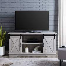 Browse a wide selection of farmhouse tv consoles and entertainment centers for sale, including wood, metal and glass tv stands with a variety of storage options. Woven Paths Farmhouse Sliding Barn Door Tv Stand For Tvs Up To 65 Stone Grey Walmart Com Walmart Com
