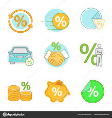 Percents Color Icons Set Percentage Conversion Sale Pie