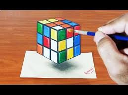 Tuto 1 How To Draw And Paint Rubik S Cube 3d Illusion Dessin 3d 3d Drawing Youtube Op Art Lessons Perspective Art 3d Drawings