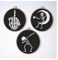 • a main page with embroidery image; Skeleton Funny Cross Stitch Pattern Set Skull Pattern Roud Embroidery Pdf Pattern Goth Cross Stitch Pattern Easy Cross Stitch Funny Cross Stitch Patterns Cross Stitch Funny Cross Stitch Patterns