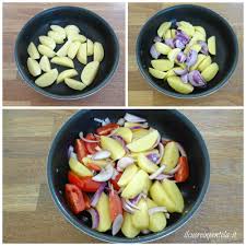 Riducete anche la zucca a fettine di un centimetro di spessore. Patate Al Forno Con Cipolle E Pomodori Ricetta Il Cuore In Pentola