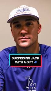 For Players’ Weekend, we surprised Jack with the same Dodger hat that he  wore when he was a kid. 🥹 #dodgers #sports #losangeles #present #throwback
