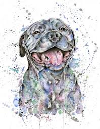 Watercolour Pet Portrait Gift For Dog Lovers Staffy Art Etsy Personalized Dog Art Custom Dog Portraits Watercolor Pet Portraits