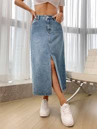 SHEIN Essnce High Waist Split Thigh Denim Skirt | Skirt | OneHub